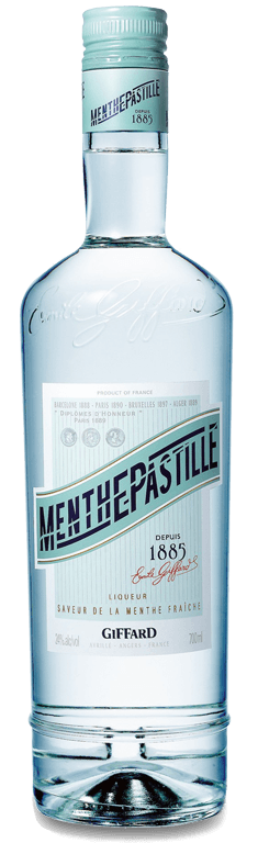 Giffard’s flagship product, Menthe-Pastille is a pure, clear, and refined
white mint liqueur created from the Mitcham peppermint. It was created
by Emile Giffard, a pharmacist at the time of the summer heat in 1885 to
refresh customers of a prestigious hotel in Anger.