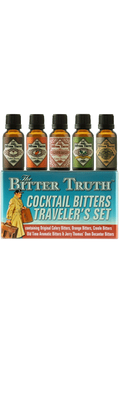Including 5 different  avors in a lovely designed tin box this kit is the perfect addition to anybody’s home bar.
The  avors are Celery Bitters, Old Time Aromatic Bitters, Orange Bitters, Creole Bitters and Jerry Thomas’ Bitters.